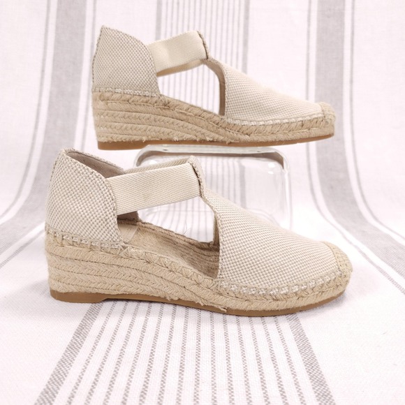 Tory Burch Shoes Womens 5.5 Catalina Wedge Beige Espadrille White Canvas Resort - Picture 3 of 14